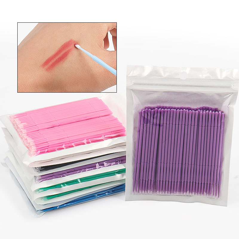 Lash Adhesive Glue - ไม้พันสำลีทำความสะอาดขนตาแบบไม้ไผ่ 100 ชิ้น/ถุง สำหรับลอกกาวต่อขนตา ไมโครเบลด แต่งหน้า