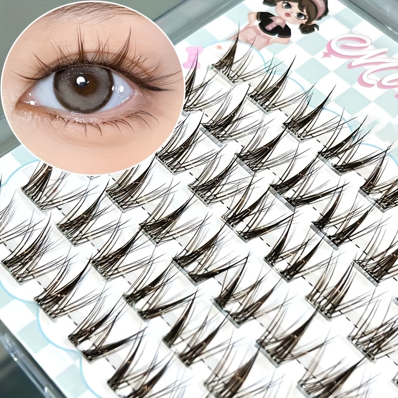 Lash Adhesive Glue - ขนตาปลอมแบบกลุ่ม Mixiaohe สีน้ำตาลอ่อน ไม่ต้องใช้กาว 48 ชิ้น